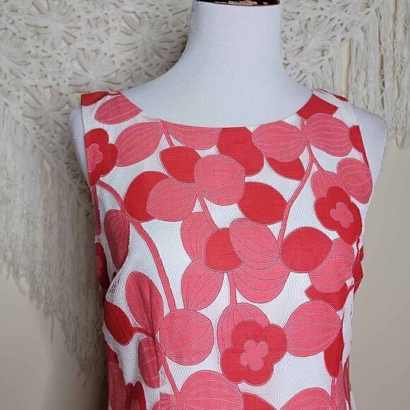 Talbots Floral Lace Sleeveless Sheath Dress Red White Size 4 - Picture 8 of 14